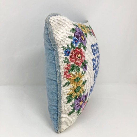 Vintage God Bless Our Home Needle Point Pillow, Mid Century Needle Point - Picture 8 of 9